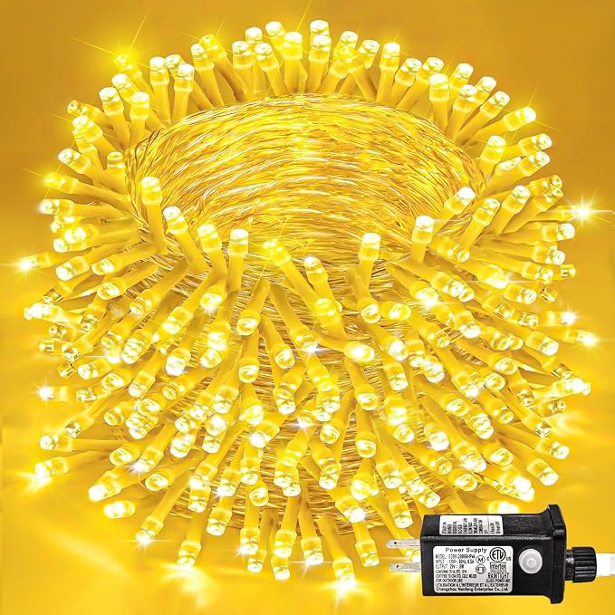 197FT 600 LED Outdoor String Lights, Warm White Christmas Lights Indoor | Plug in Waterproof 8 Modes Clear Wire String Twinkle Lights for Bedroom Outside Patio Yard Xmas Party Wedding Decorations