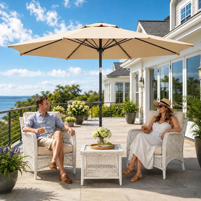 Sannwsg Outdoor Patio Umbrella,Table Umbrella with Push Button Crank,Market Umbrella with 8 Sturdy Ribs,Yard Umbrella