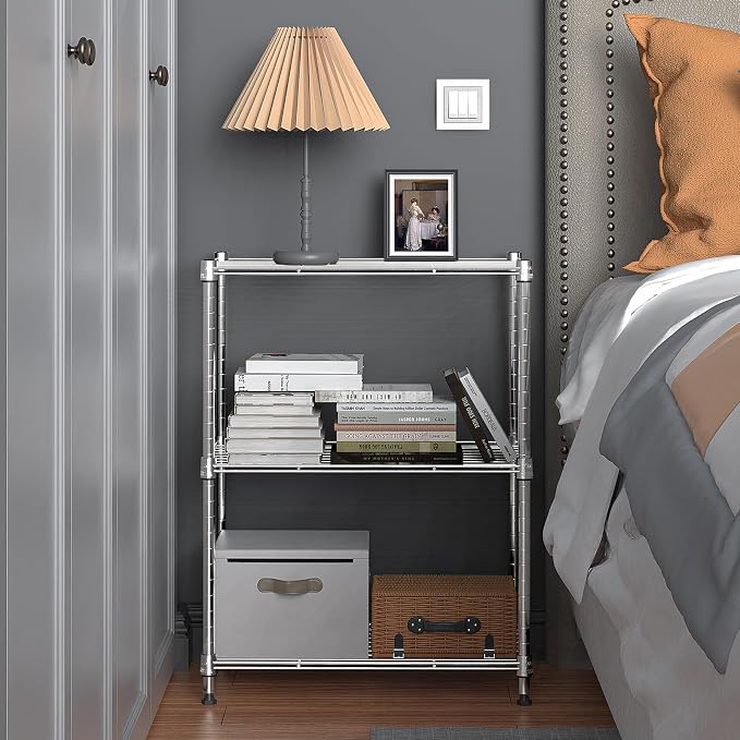 M MZG 450 lbs Wire Storage Shelving 3-Tier Utility Shelving Unit Steel Organizer Wire Rack for Home,Kitchen,Office,Chrome(11.8" D x 17.7" W x 26.4" H) (Pack of 2)