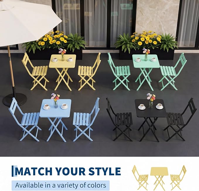 Garvee 3-Piece Bistro Set, Outdoor/Indoor Folding Patio Furniture Set,Space Saving Folding Design, Outdoor Table and Chairs Set for Patio, Garden, Balcony and Poolside, Yellow