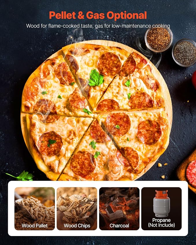 VEVOR Dual Fuel Pizza Oven Outdoor, 16 in Wood Fire & Propane Gas Pizza Oven, Portable Pellet & Propane Pizza-Maker with Thermometer, Large Multi Fuel Pizza Cook for Outside Camping & Backyard