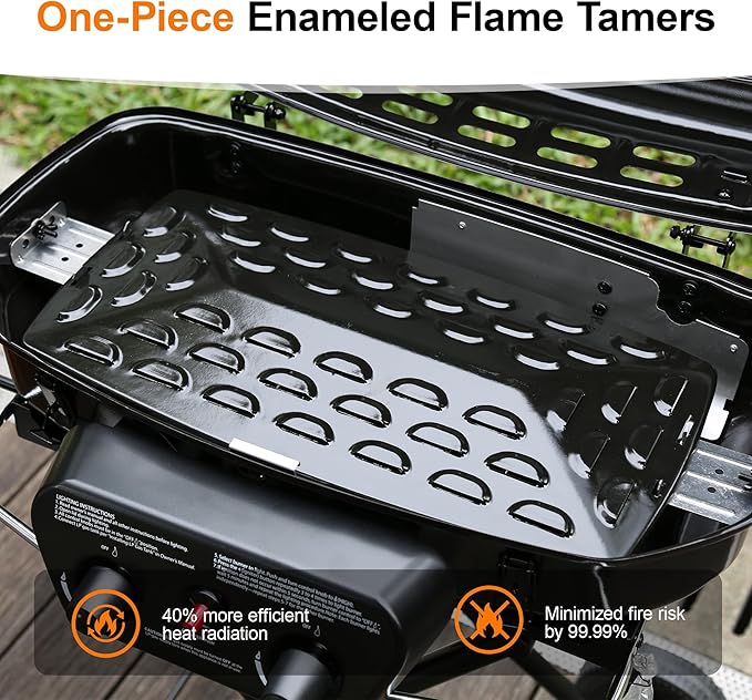 Brand-Man Portable Propane Gas Grill with Folding Cart and Push-Button Ignition, Standup Design for Camping, Tailgating, Backyard BBQ, Patio, Outdoor Cooking (Black)