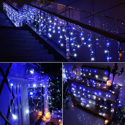 Joomer 19FT Christmas Icicle Lights Outdoor Connectable White & Blue | 30 Drops 8 Modes Timer Waterproof Plug-in String Light for Christmas Party, holiday Eaves Roof yard Xmas Decorations