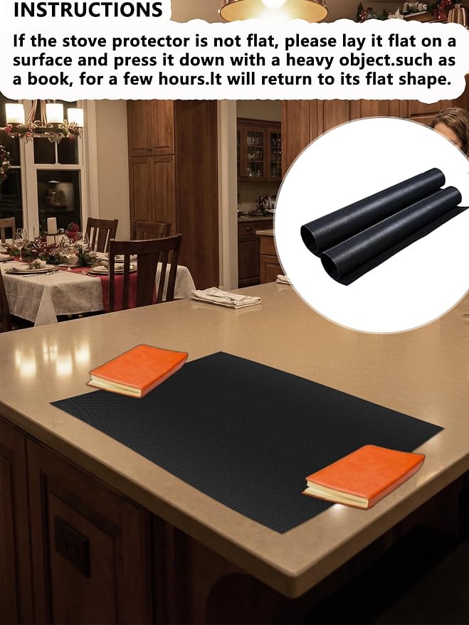 2 Pcs Stove Top Protector for Whirlpool 30" Gas Range | DIY Cut Fits Stove Guard Liner Protector 5-burner Layout, Non-Stick, Reusable, Dishwasher Safe, Splatter Cover