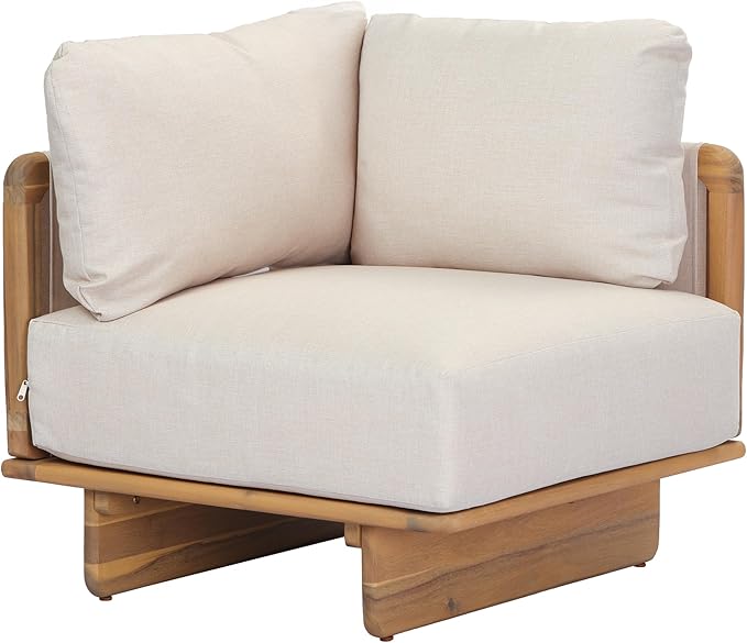 Merax 4 Piece Patio Outdoor Furniture Set, All-Weather V-Shaped Sectional Sofa with Cushions, 1 Coffee Table for Porch, Lawn, Backyard, Balcony, Light Teak+ Beige