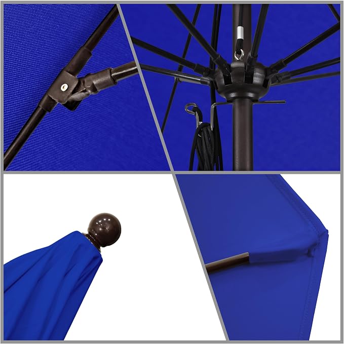 California Umbrella 11' Round Aluminum/Fiberglass Umbrella, Pulley Lift, Bronze Pole, Sunbrella Pacific Blue