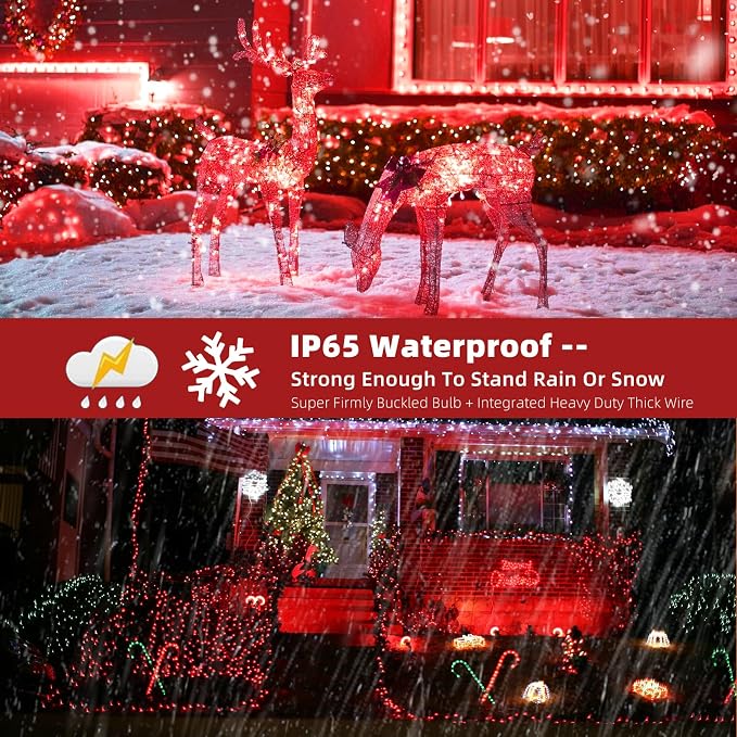 MZD8391 105FT 300LED Christmas Light Outdoor Indoor,Christmas Tree Light | Red, 100% UL Listed, Waterproof, 8 Light Modes, Timer & Memory, End To End Connect, Christmas String Light Outdoor Indoor