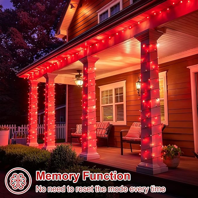QITONG Red Solar String Lights, 2 Pack Each 66ft 200 LED Christmas Lights Outdoor Waterproof, 8 Modes Green Wire Twinkle Lights for Outside