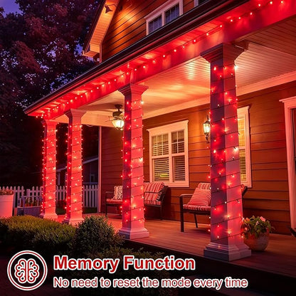 QITONG Red Solar String Lights, 2 Pack Each 33ft 100 LED Christmas Lights Outdoor Waterproof, 8 Modes Green Wire Solar Twinkle Lights for Outside