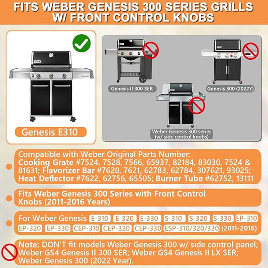 Genesis Grill Parts for Weber Genesis Replacement Weber Genesis 300 SER (w/Front Control Knobs),Webber Flavorizer Bars 62783, Grates 7524 &Heat Deflector 7622,Burner Tube 62752 Weber Grill Accessories