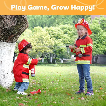 Liberry Firefighter Costume for Kids 3-5, Fireman Toys with Toddler Career Day Outfit, Helmet, Fire Extinguisher, Pretend Play Set for Boys Girls Birthday Gift