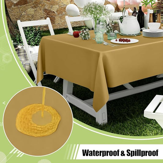Smiry Disposable Table Cloth 3 Pack, 54 x 108 Inch Waterproof Plastic Tablecloth, Decorative Rectangle Table Covers for Party, Birthday, Picnic, Gold