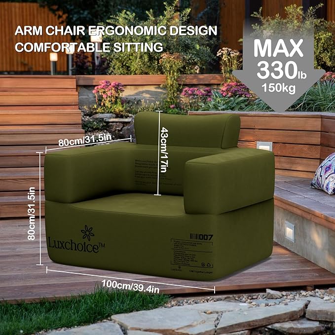Inflatable Couch with Built-in Rechargeable Pump 2 Mins Air Sofa Camping | Inflatable Sofa Premium Oxford Cloth Camping Couch Portable Blow Up Couch for Outdoor Travel Home Guests Backyard Patio