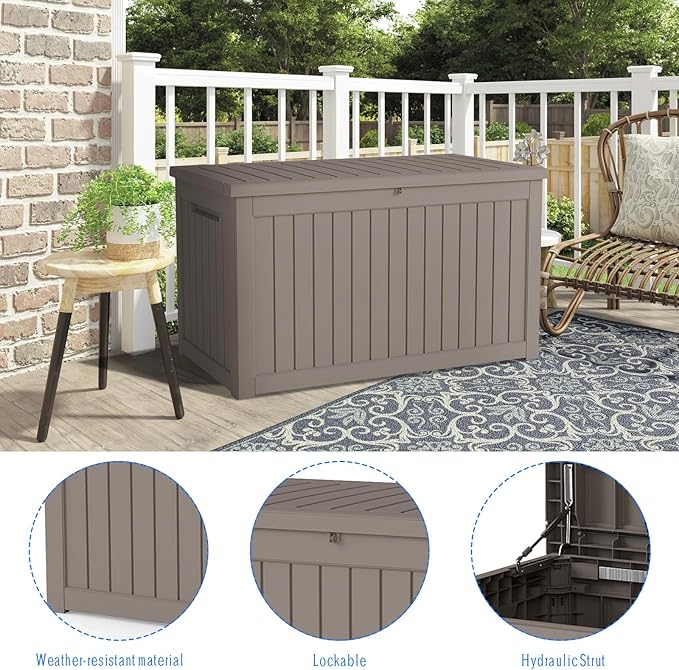 FEFLO 230 Gallon Waterproof Resin Outdoor Storage Box, Lockable & UV Resistant Patio Deck Boxes, Outside Storage for Patio Cushions, Pool Toys, Garden Tools & Package Delivery, Brown