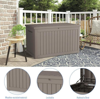FEFLO 230 Gallon Waterproof Resin Outdoor Storage Box, Lockable & UV Resistant Patio Deck Boxes, Outside Storage for Patio Cushions, Pool Toys, Garden Tools & Package Delivery, Brown
