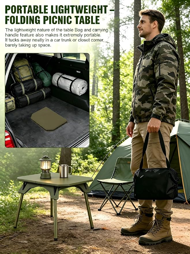 2-in-1 Tactical Camping Table with Adjustable Height | Collapsible Table Lightweight with Carry Bag for Camping, Travel expeditions, Hiking, Picnics, BBQs & Beach Trips
