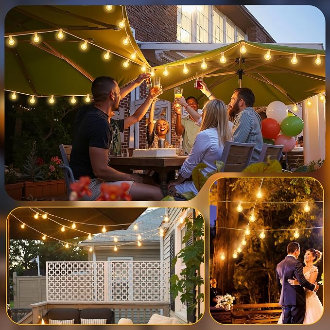 Mlambert 50FT(2x25FT) G40 LED Plug-in Outdoor String Lights 22 Bulbs, White | Plug-in Waterproof Patio Porch Lights for Backyard Party Decor, Connectable, Dimmer not included, Warm White