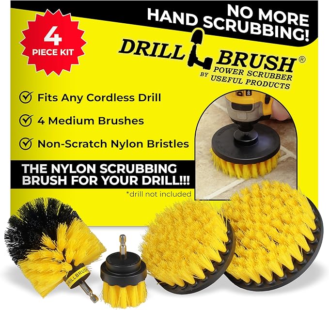 Drillbrush Electric Nylon Drill Brush Attachment Set for Bathroom Cleaning | Power Scrubber Brush Kit for Bathtub, Shower & Tile - Grout Cleaner Kit - All-Purpose Household Cleaning Brushes for Drill