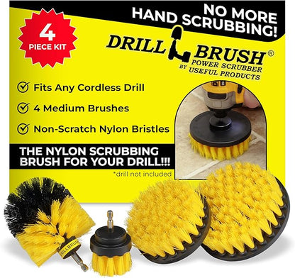 Drillbrush Electric Nylon Drill Brush Attachment Set for Bathroom Cleaning | Power Scrubber Brush Kit for Bathtub, Shower & Tile - Grout Cleaner Kit - All-Purpose Household Cleaning Brushes for Drill