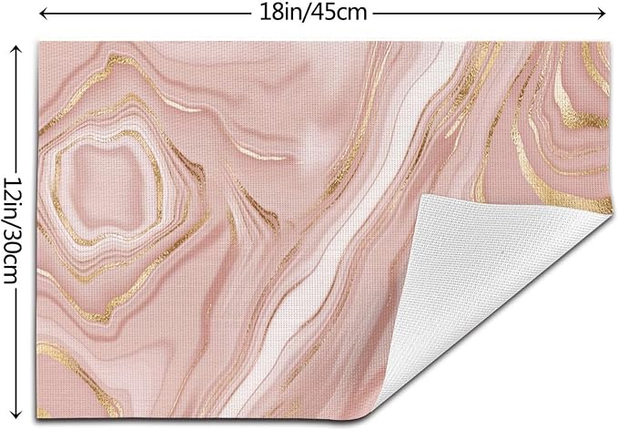 Pink Golden Marble Placemats Set of 4 Linen 12"x18" Rose Pink | Modern Decorative Place Mats Washable Kitchen Table Mats for Dining Outdoor Farmhouse Home Decor Holiday Party Dining Mat