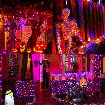 33ft Halloween Decorative Mini Lights, 100 LED Green Wire Fairy Starry String Lights Plug in, 16Lighting Modes, for Halloween Decoration Outdoor Party Decoration (Orange and Purple)