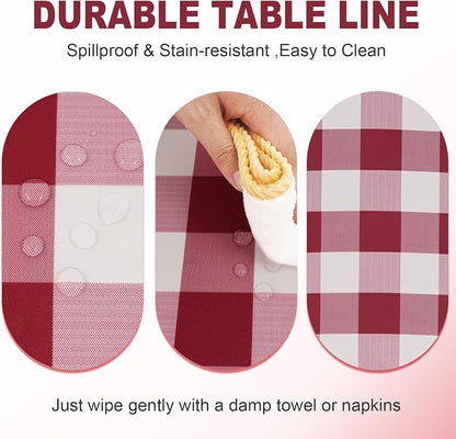 SquarePie Outdoor Tablecloth with Umbrella Hole and Zipper Rectangle Waterproof Gingham Table Cloth Spillproof Table Cover for Camping Picnic Patio Poolside Garden BBQS, 52x70 Burgundy Red Checkered