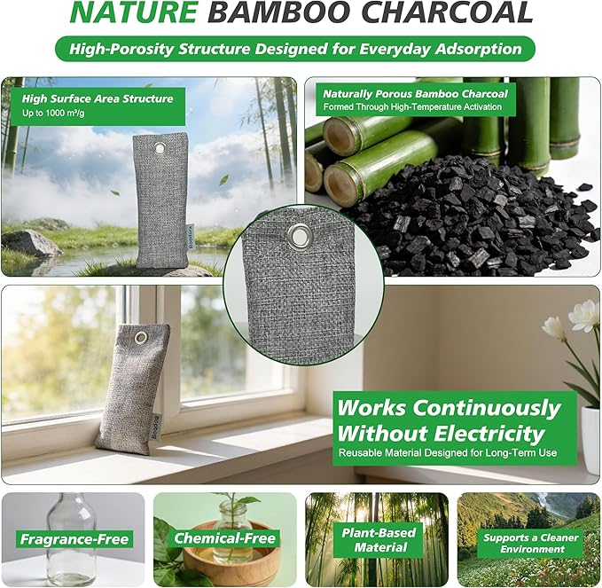 Activated Charcoal Bags Air Purifying 20 Pack, Bamboo Charcoal Odor Absorber for Shoes Closet Drawer Car, 50g Gray, Natural Odor Neutralizer, Moisture Absorber, Reusable up to 2 Years