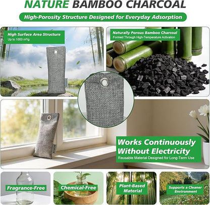 Activated Charcoal Bags Air Purifying 20 Pack, Bamboo Charcoal Odor Absorber for Shoes Closet Drawer Car, 50g Gray, Natural Odor Neutralizer, Moisture Absorber, Reusable up to 2 Years