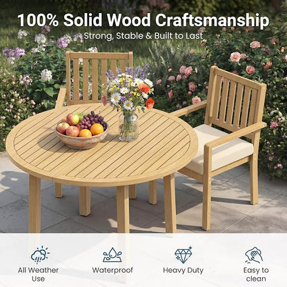 Wisteria Lane 7-Pieces Acacia Patio Table and Chairs Set for 6, Outdoor Dining Set with Table, Modern Patio Table Set with Cushion, Patio Furniture Set for Backyard Deck Garden Porch, Brown