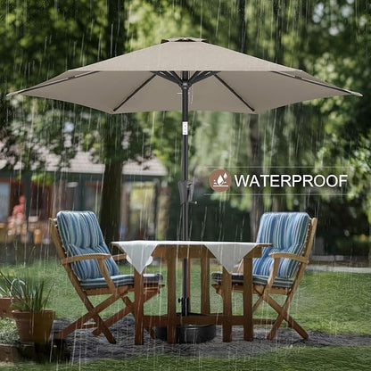 FLAME&SHADE 9ft Patio Umbrella Outdoor - Table Umbrella with Push Button Tilt and Crank, UV Protection, 6 Sturdy Ribs, Market Umbrella for Garden, Deck, Backyard, Lawn, Pool and Beach(Taupe)