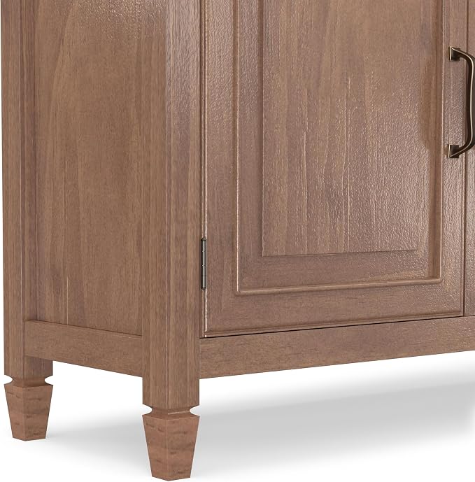 SIMPLIHOME Connaught 40" Solid Wood Cabinet in Medium Saddle Brown | Traditional slim entryway and living room organizer for hats, gloves, shoes and keys with space-saving storage design.
