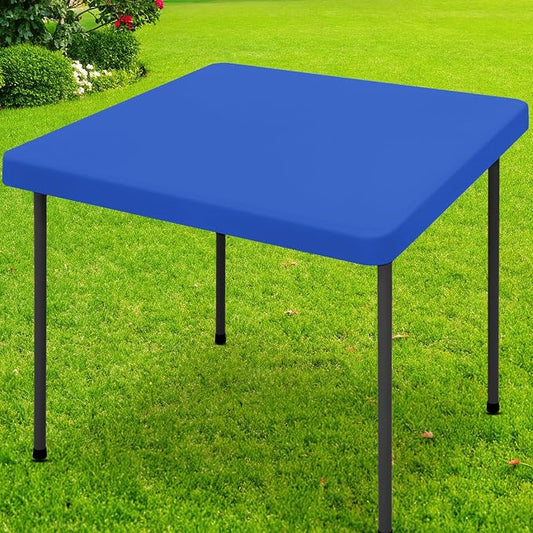Smiry Square Picnic Table Cloth, Waterproof Elastic Fitted Tablecloths for 3 Foot Tables, Washable Polyester Table Cover for Camping, Indoor and Outdoor (Blue, 34"x34")