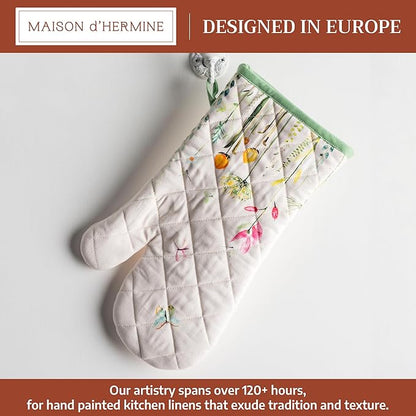 Maison d'Hermine Oven Gloves 100% Cotton Oven Mitt 7" x 13" with Loop Heat Resistant BBQ Cooking Gloves Baking Grilling Kitchen Hotel Home Farmhouse Spring Summer (Pack of 1, Botanical Fresh)