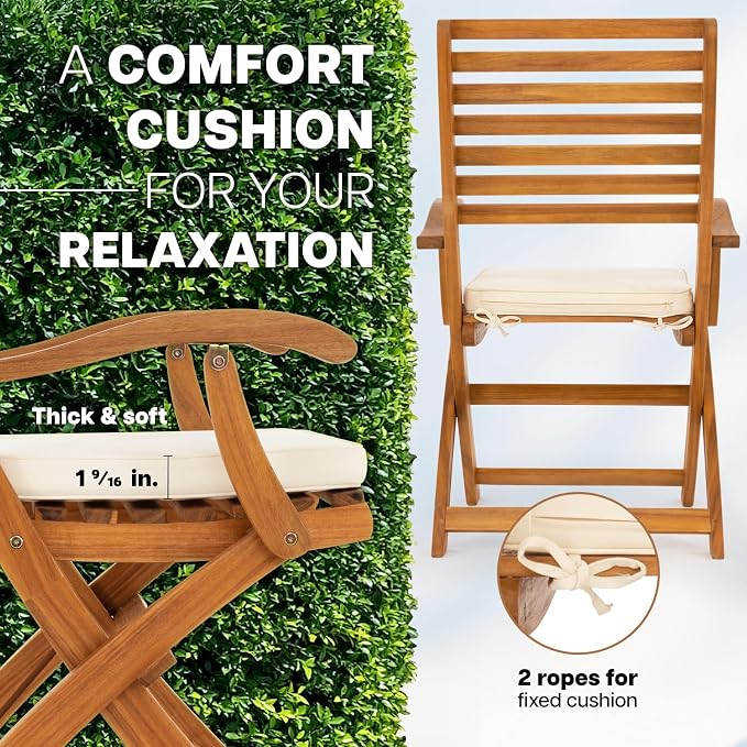 IDZO Patio Chairs Set of 2, Upgraded Wood Folding Armchairs with Comfortable Cushions, FSC-Certified Acacia, 450lbs Capacity, Fully Assembled, Foldable, Space-Saving Design, Ideal for Outdoor Use
