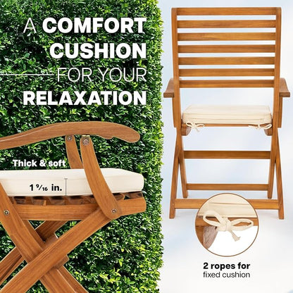 IDZO Patio Chairs Set of 2, Upgraded Wood Folding Armchairs with Comfortable Cushions, FSC-Certified Acacia, 450lbs Capacity, Fully Assembled, Foldable, Space-Saving Design, Ideal for Outdoor Use