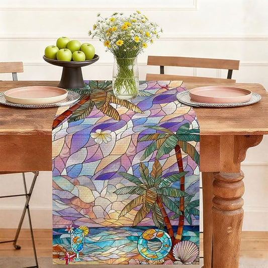 Beach Palm Trees Table Runner,Dining Decor for Kitchen Coffee Table Family Dinners Holiday Parties Wedding Events Decor(13x72 inch)