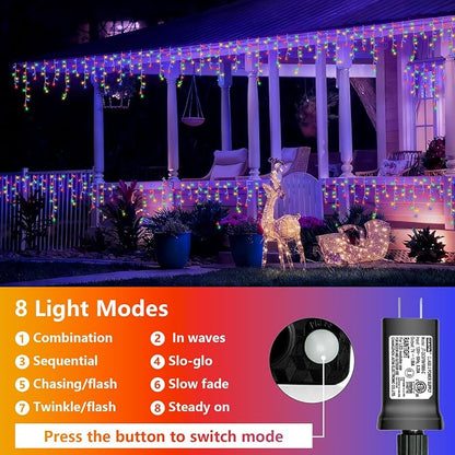 YEGUO 33ft 400 LED Icicle Christmas Lights Outdoor Waterproof, 80 DropsIcicle Light Indoor, 8 Modes Icicle Xmas Lights with Memory Timer(Multicolor)