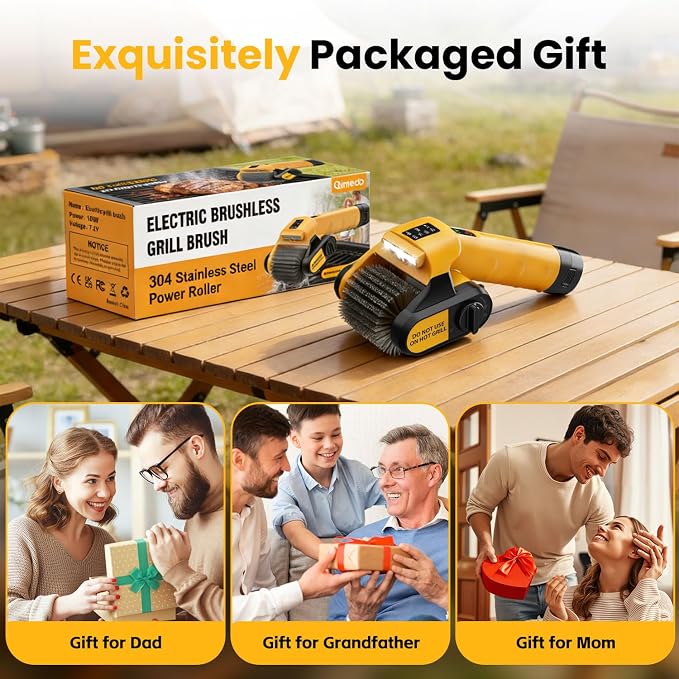 Electric Grill Brush, 100W Power, 5000mAh Large Battery, 350-Min Runtime | Best Wireless BBQ Grill Brush for Outdoor Grill, Motorized 304 Stainless Steel Cleaning Head with Bristle-Free Design