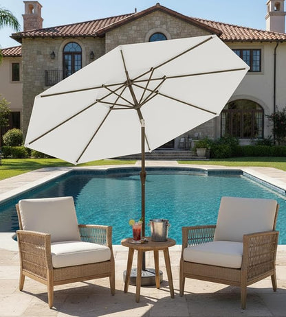 9FT Auto-Tilt Patio Umbrella|Outdoor Market Table Umbrella with 8 Fiberglass Ribs for Pool,Deck&Backyard