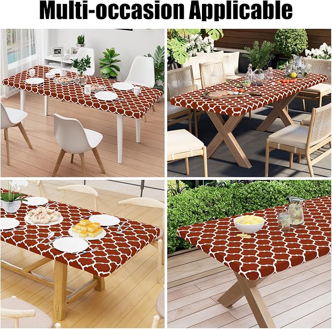 Smiry Picnic Fitted Table Cover, 6 Foot Flannel Backed Vinyl Tablecloth | Waterproof Elastic Stretch Table Cloth, Wipeable Plastic Tablecloth for Camping, Indoor & Outdoor (Rust, 30" x 72")