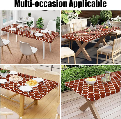 Smiry Picnic Fitted Table Cover, 8 Foot Flannel Backed Vinyl Tablecloth | Waterproof Elastic Stretch Table Cloth, Wipeable Plastic Tablecloth for Camping, Indoor & Outdoor (Rust, 30" x 96")