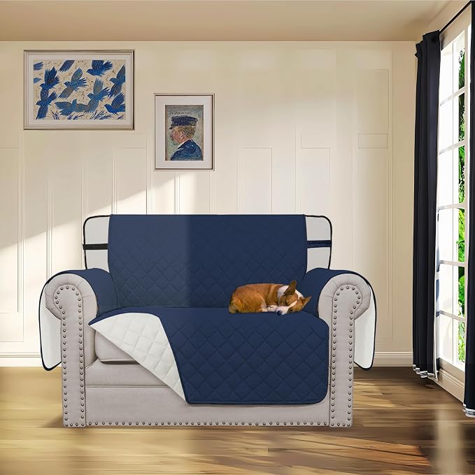 Easy-Going Reversible Couch Cover, Chair 30 in, Navy/Ivory | Machine Washable Slipcover For Dogs, Water Resistant Furniture Mat For Living Room, Non-Slip Sofa Cover, Pet Friendly