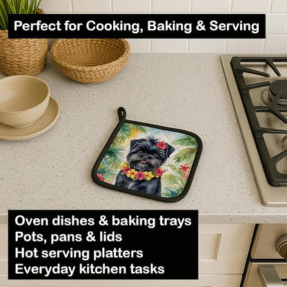 Caroline's Treasures Affenpinscher Luau Pair of Pot Holders Kitchen Heat Resistant Pot Holders Sets Oven Hot Pads for Cooking Baking BBQ, 7 1/2 x 7 1/2