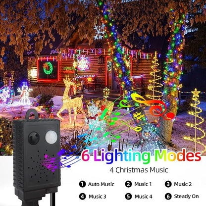 MZD8391 105FT 300LED Christmas Light, Christmas Tree Lights with Music | Multicolor, Motion Sensor, Play 4 Christmas Songs, Waterproof, UL Listed, 6 Light Modes, End To End Connect, Outdoor Indoor