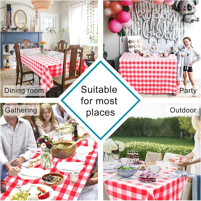 Hiasan Checkered Tablecloth Square, 30 x 30 Inch - Waterproof and Wrinkle Resistant Table Cloth for Picnic, Dinner and Party, Washable Polyester Fabric, Red and White Gingham Pattern