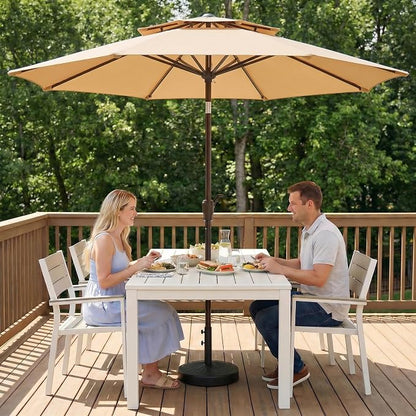 10FT Outdoor Patio Umbrella, 2 Tiers Market Table Umbrella with 8 Sturdy Ribs, Push Button Tilt and Crank, UPF50+ UV Protection for Deck, Pool, Garden and Backyard