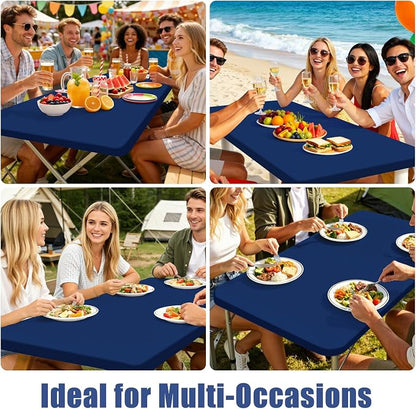 Moosfor 2 Pack Rectangle Spandex Fitted Table Cloth, 6FT Elastic Tablecloth | Washable Picnic Table Cover, Stretch Waterproof Table cloths for Party, Patio, Dining, Kitchen, 30" x 72", Navy