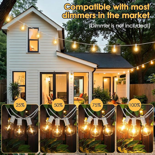 Mlambert 25FT G40 LED Outdoor String Lights, Plug-in Waterproof Patio Lights with 10 LED Bulbs (1 Spare), Porch Lights for Backyard Party Decor, White
