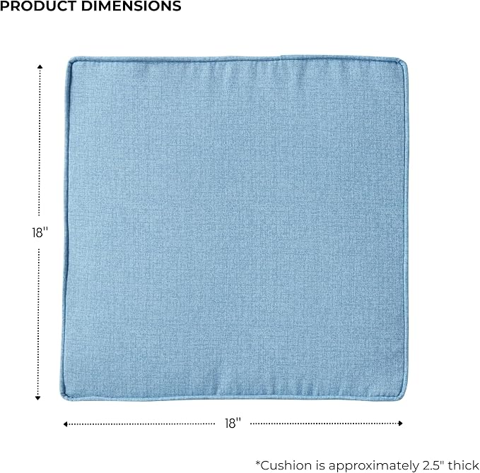 Outdoor 18 inch Square Patio Dining Chair Pads – Comfortable Fiber-Filled Seat Cushions with Ties, Reversible Polyester Fabric - Denim, Set of 2