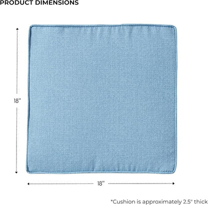 Outdoor 18 inch Square Patio Dining Chair Pads – Comfortable Fiber-Filled Seat Cushions with Ties, Reversible Polyester Fabric - Denim, Set of 4